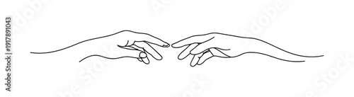 After Contact. Minimalistic one-line drawing of two human hands separated after touching,