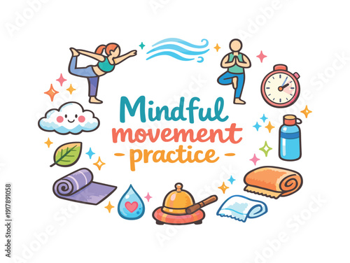 Mindful movement practice. Hand drawn illustration of Mindful movement practice. flowing