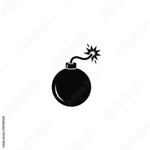 Classic bomb with lit fuse symbol on white background black silhouette