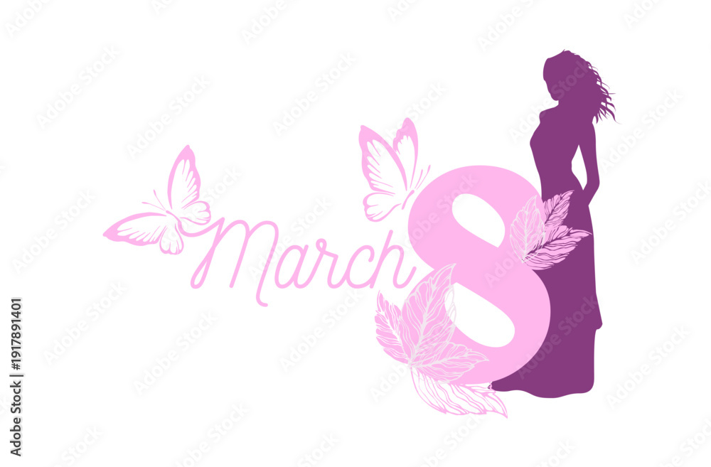 Fototapeta premium International Womens Day holiday banner. Postcard for March 8. Stock vector illustration. hand drawn. Not AI.