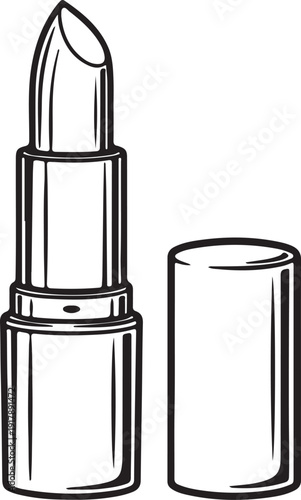  Elegant black lipstick cosmetic product minimalist design opened with cap off in simple studio setting beauty fashion style illustration for makeup advertising promotion presentation 