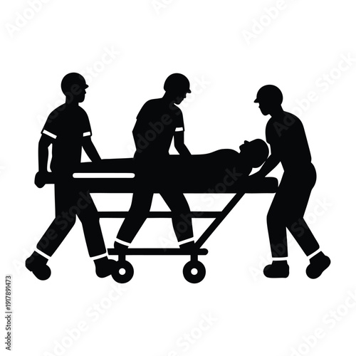  Paramedics Pushing Patient Stretcher Silhouette