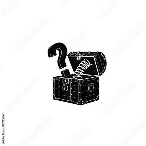 Open Treasure Chest with Question Mark and Spring