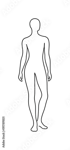 Reduced Figure. Minimalistic one-line drawing of a human body stripped to pure proportion and stance,