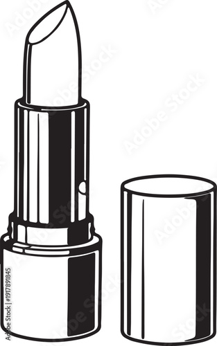  Elegant black lipstick cosmetic product minimalist design opened with cap off in simple studio setting beauty fashion style illustration for makeup advertising promotion presentation 