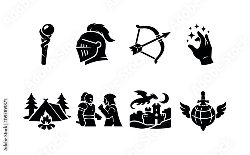 Fantasy Role Icons. Fantasy role playing activities. Filled icon set of Fantasy role playing activities: