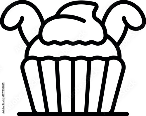 Cupcake with cream and two candies forming horns, simple delicious dessert icon