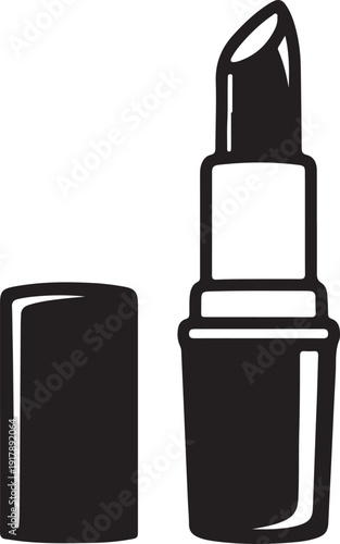  Elegant black lipstick cosmetic product minimalist design opened with cap off in simple studio setting beauty fashion style illustration for makeup advertising promotion presentation 