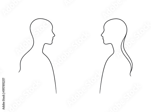 Minimalist Silhouettes Divide. Near Yet Far. Minimalistic one-line drawing of two abstract human silhouettes