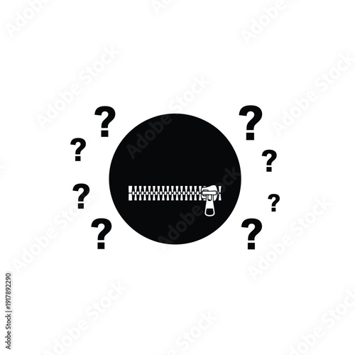 Zippered Circle with Surrounding Question Marks Icon
