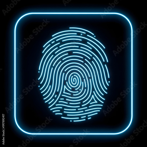 Neon Blue Fingerprint Scan Security Icon Illustration