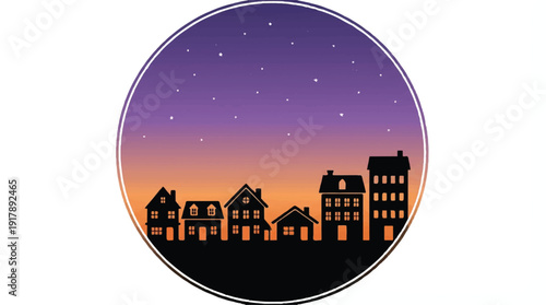 city skyline at sunset with stars in the night sky