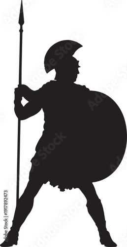 Silhouette of an ancient roman soldier holding a spear and shield