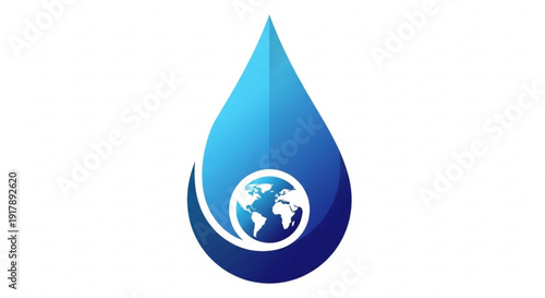 Blue water droplet symbol with earth globe inside representing conservation and sustainability
