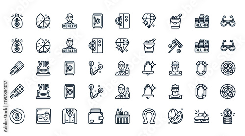 Collection of line icons related to business finance and luck