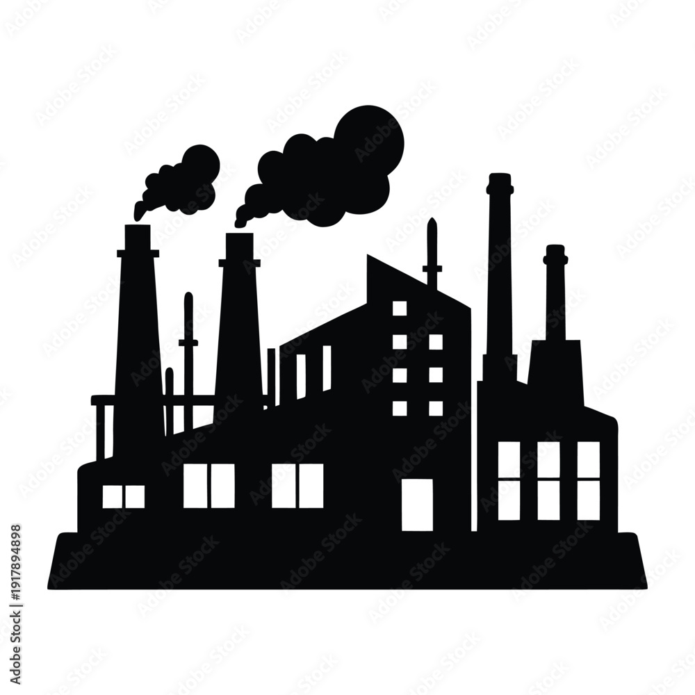Obraz premium Large Factory Complex Silhouette with Chimneys