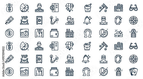 Collection of various casino and business icons on white background