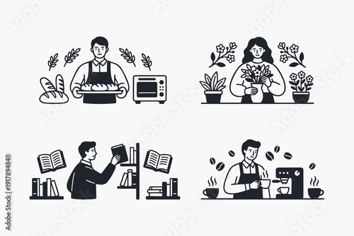 Monoline People Icons for Daily Life and Small Business