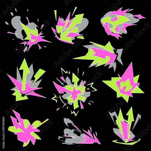 A collection of various neon-themed explosion effects.