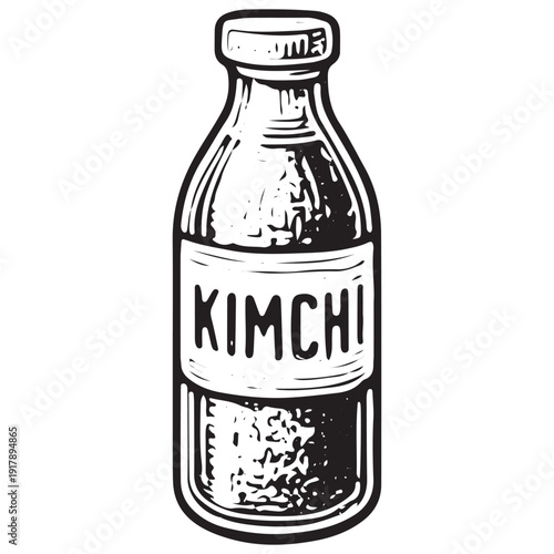 Kimchi bottle sketch, fermented sauce illustration, Korean food vector