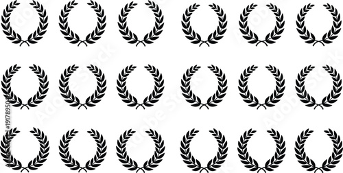 Black laurel wreath icon collection, classic victory and award emblem set, decorative heraldic symbols for logos, certificates, branding and achievement recognition design
