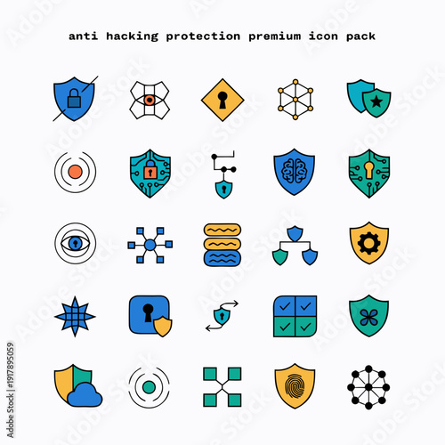 A collection of icons related to hacking protection and security
