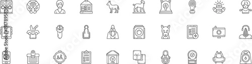 Museum and cultural heritage line icon set with antique objects religious symbols vintage artifacts and historical collection elements, Vector illustration
