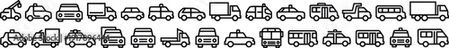 Vehicle outline icon collection set, transportation cars, taxi, bus, truck and delivery service symbols for logistics, automotive app and web design, Vector illustration