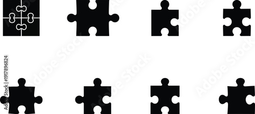 puzzle pieces icon set silhouette on white background