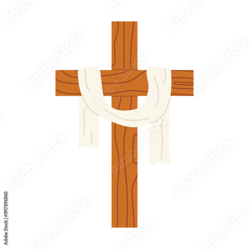Easter cross with white cloth, Christian resurrection symbol, Holy Week and Good Friday concept, faith and hope design, religious spring celebration- vector illustration