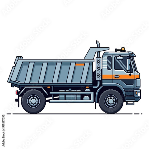 Heavy Duty Dump Truck, Construction Vehicle, Industrial Transportation, Side View