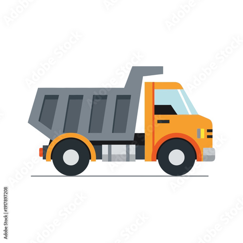 Orange dump truck illustration, construction vehicle, heavy machinery, isolated on white background