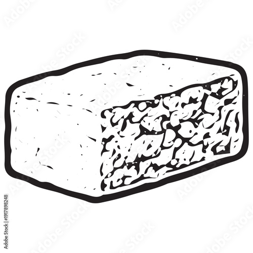 Tempeh block sketch, fermented soybean cake illustration, healthy food vector