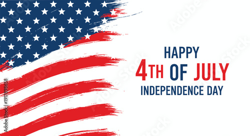 American flag with Happy 4th of July Independence Day text, vector illustration