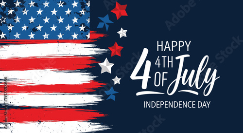 Happy 4th of July Independence Day greeting card, American flag design with patriotic text