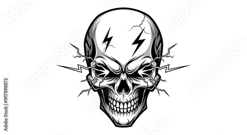 Black and White Skull with Lightning Bolts 1.