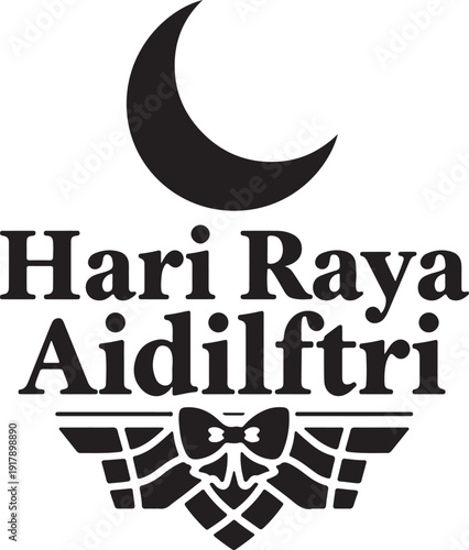 Celebration of hari raya aidilfitri with traditional crescent moon and gift symbol