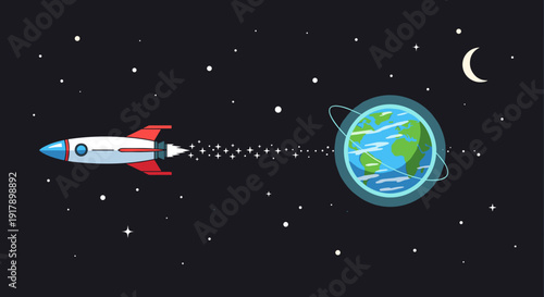 Rocket Ship Flying Through Outer Space.