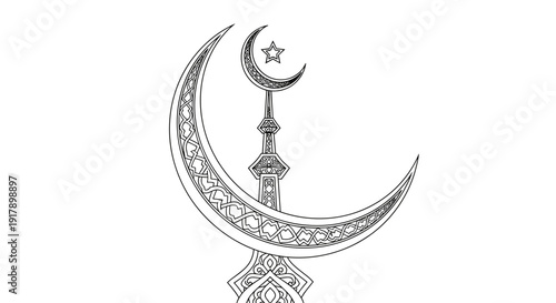 Crescent Moon and Star Symbol Illustration.