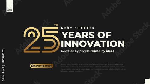 25th anniversary gold corporate banner with luxury minimal number design on dark background