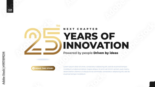 25th anniversary gold corporate banner with luxury minimal number design on light background