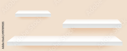 Shelf vector white with bookshelf wall shadow and retail book 3d. Background wood frame with plywood empty market and object interior design. Abstract illustration shelf with rectangle.