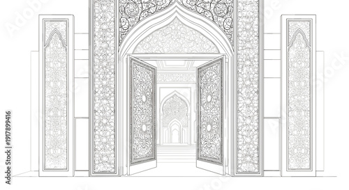 Ornate Archway with Intricate Door Design.