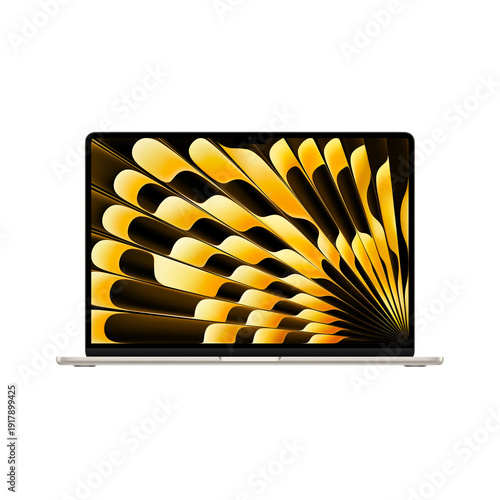 Sleek Starlight Golden Laptop with Vibrant Abstract Radial Wallpaper