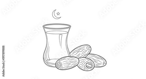 Simple Line Drawing of Coffee Cup and Beans.