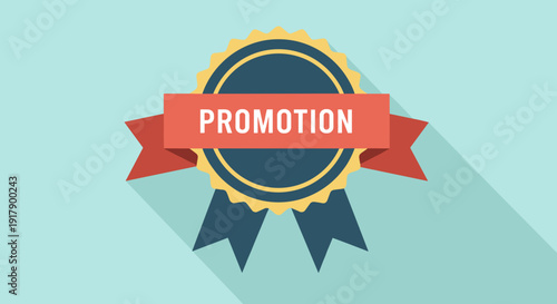 Blue and Red Ribbon Promotion Badge Icon.