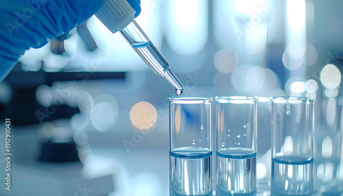 Scientist using pipette to drop liquid into test tube in lab