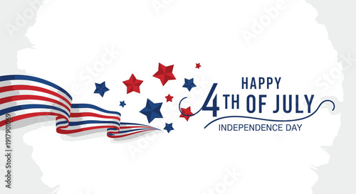 Patriotic 4th of July Independence Day vector graphic with stars and ribbon, isolated on transparent background.