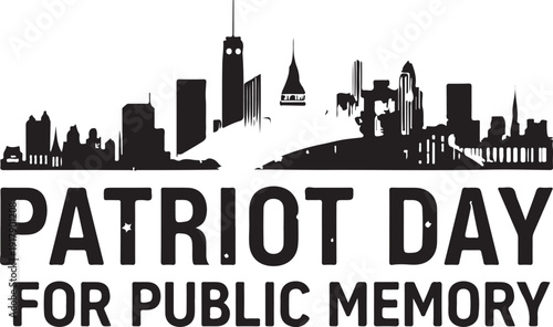 Patriot day memorial logo featuring a city skyline silhouette