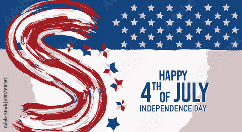 American patriotic 4th of July Independence Day vector illustration, red white and blue color scheme with stars and stripes, isolated on transparent background